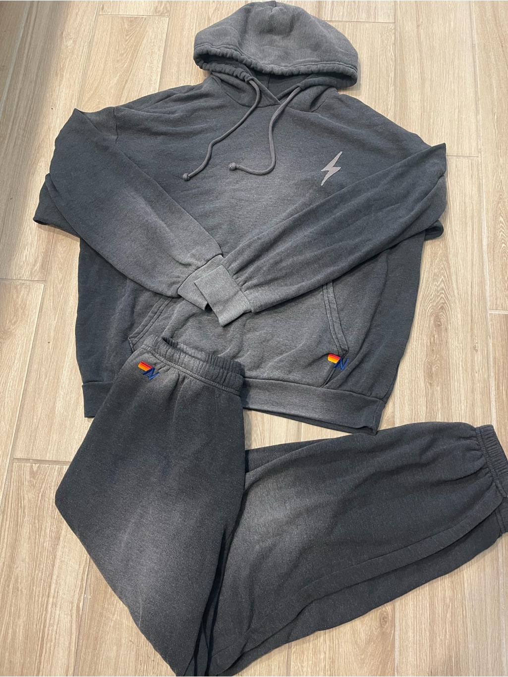 Aviator Nation Bolt Stitch 2 Set Relaxed Hoodie + Sweatpants Faded Smoke Sz L/Xl